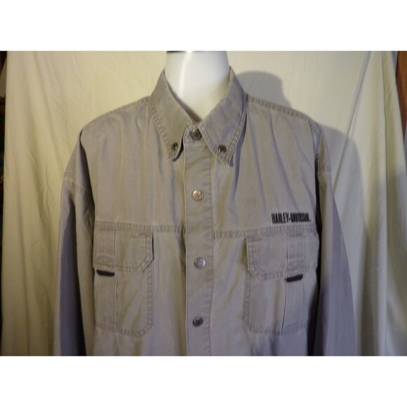 Harley-Davidson Mens Khaki Color Embroidered American Snap Front Shirt Size 2X - Picture 2 of 5